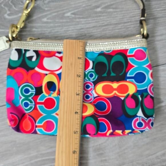 Coach Poppy Glam Op Art Colorful Wristlet Purse Clutch Metallic Gold - Picture 5 of 16